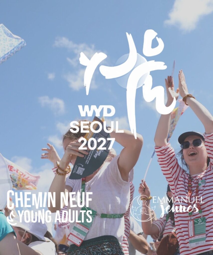 Jeunes en fête aux JMJ, logo WYD Seoul 2027, Chemin Neuf et Emmanuel